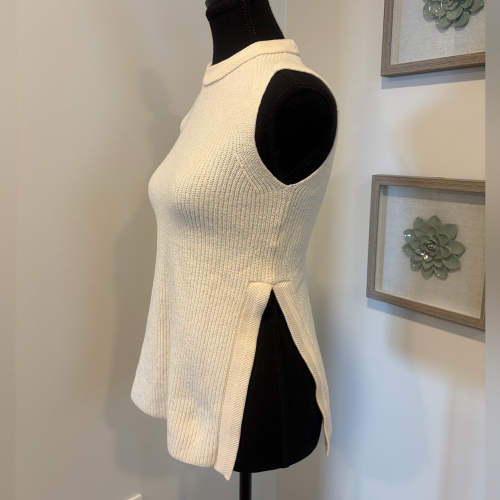 Aritzia Wilfred Cream Split Hem Ribbed 💯 Wool Sweater EUC